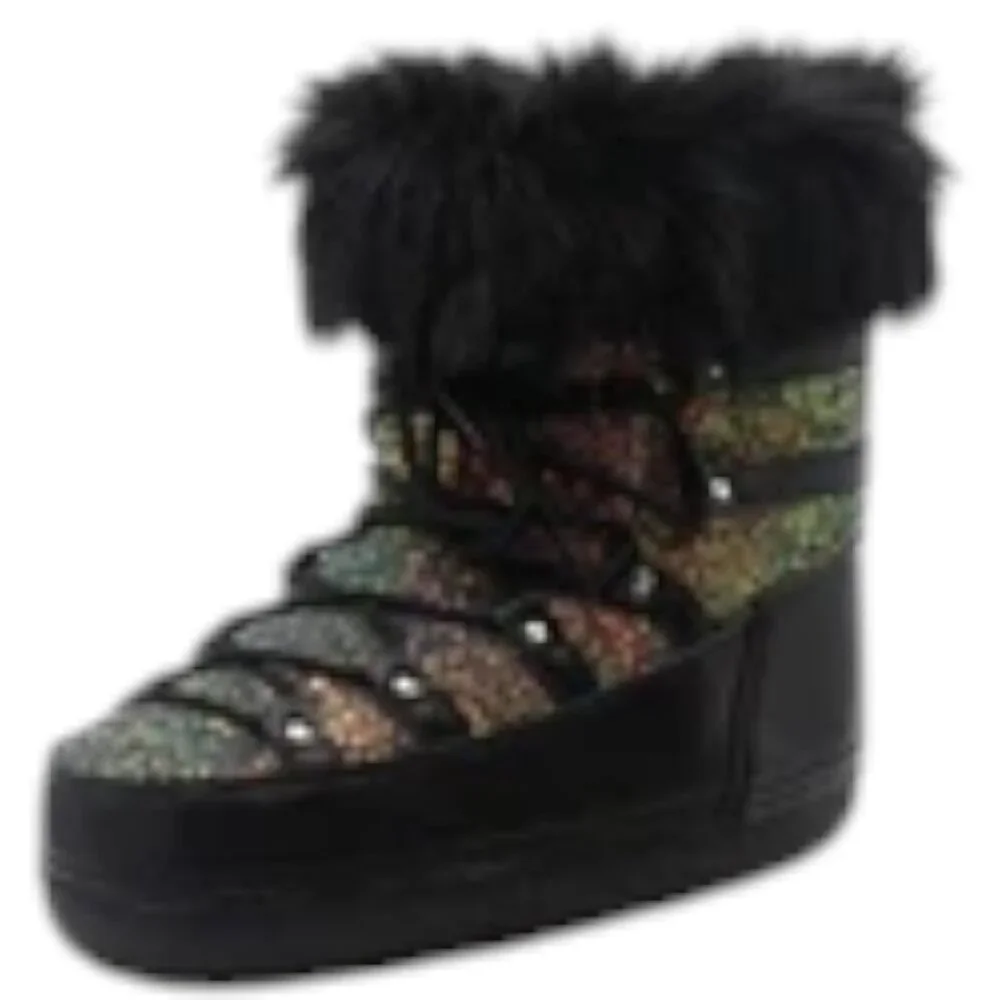 Cape Robbin Women's Polar Black‎ lace up Faux Fur Moon Boots sz 10 NWB